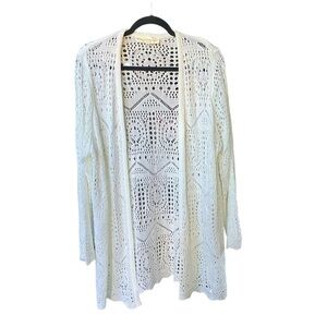 Chelsea & Theodore Womens Open-Knit Cardigan White Size 1X Cabincore Cozy